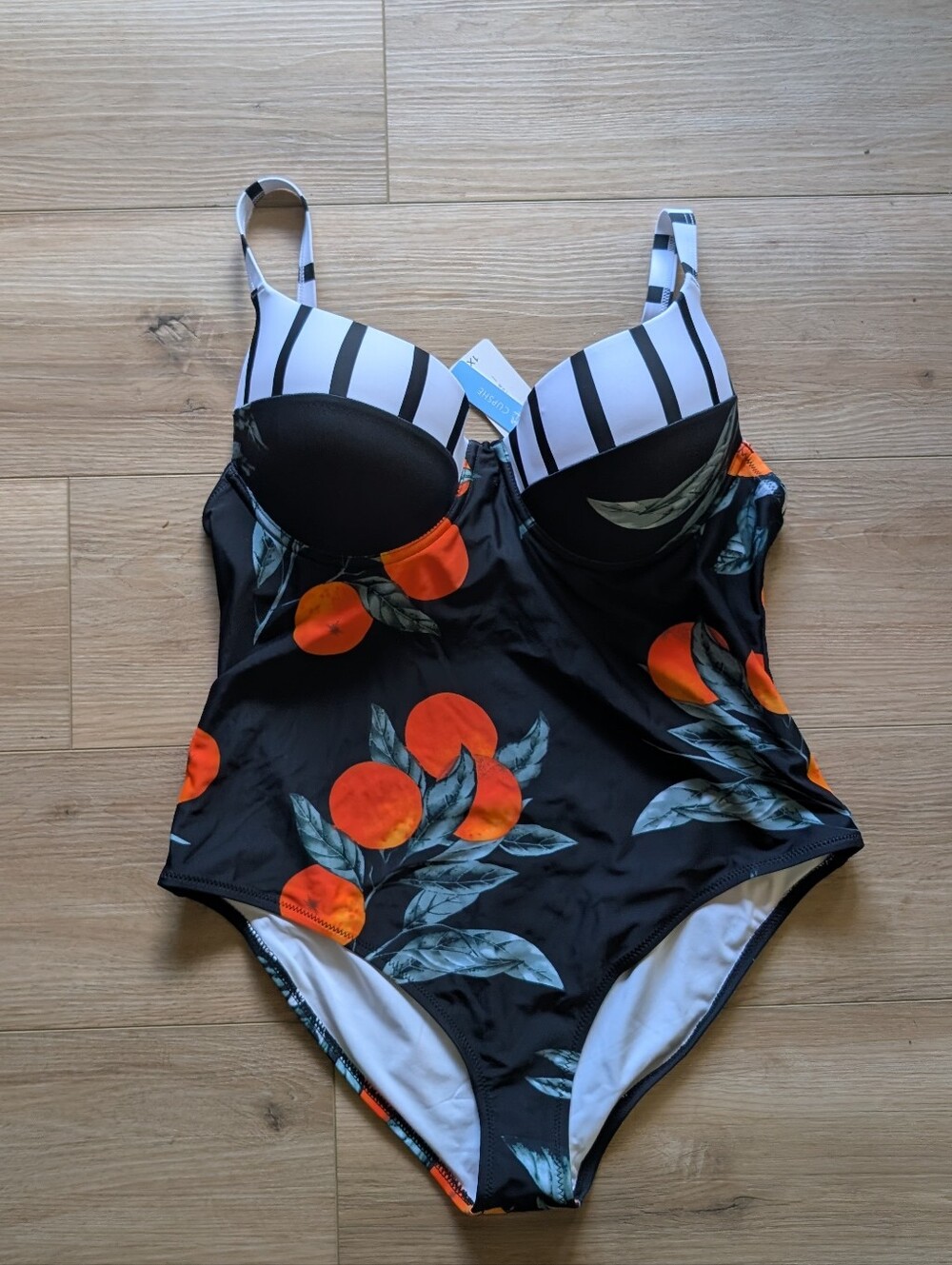 NWT Cupshe Black One-Piece Swimsuit with Orange Print